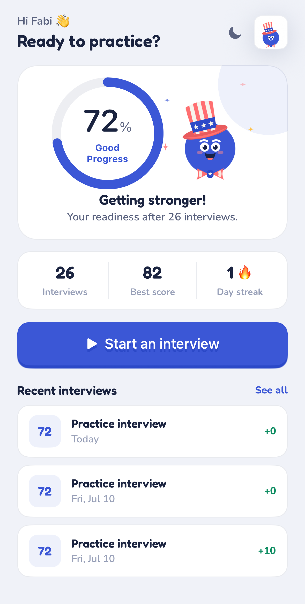 SzewMate app home screen showing readiness score