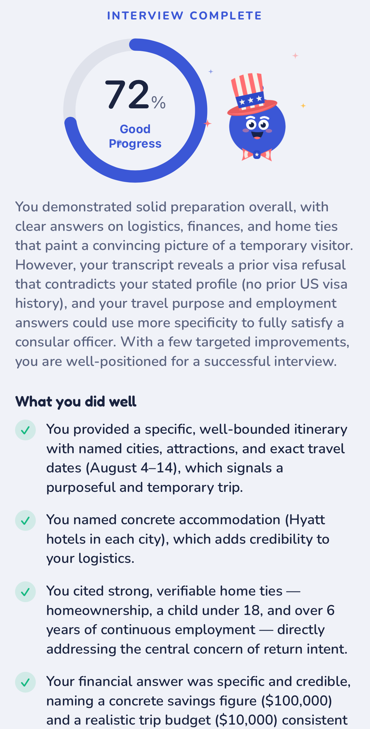 SzewMate app session results and feedback screen